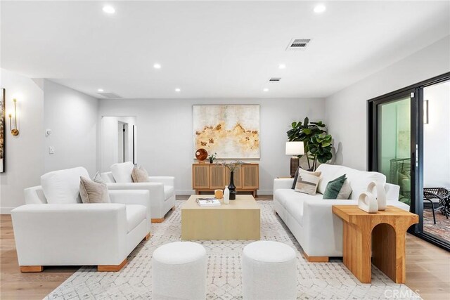 living room with light wood-type flooring