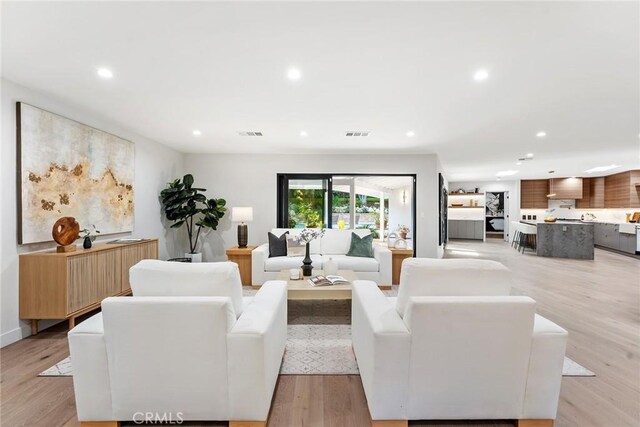 living room with light wood-type flooring