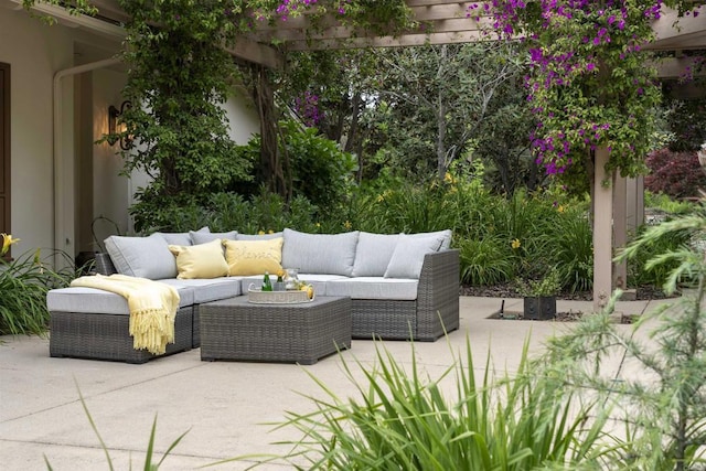 5041 El Secreto, Rancho Santa Fe, CA 92067 - view of patio with outdoor lounge area and a pergola