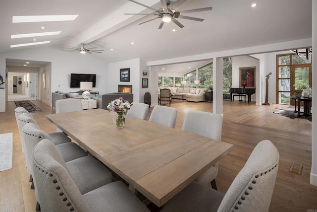 5041 El Secreto, Rancho Santa Fe, CA 92067 - dining area featuring a ceiling fan, recessed lighting, light wood finished floors, and a skylight