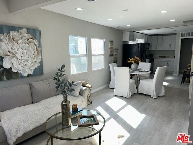 living room with light hardwood / wood-style floors