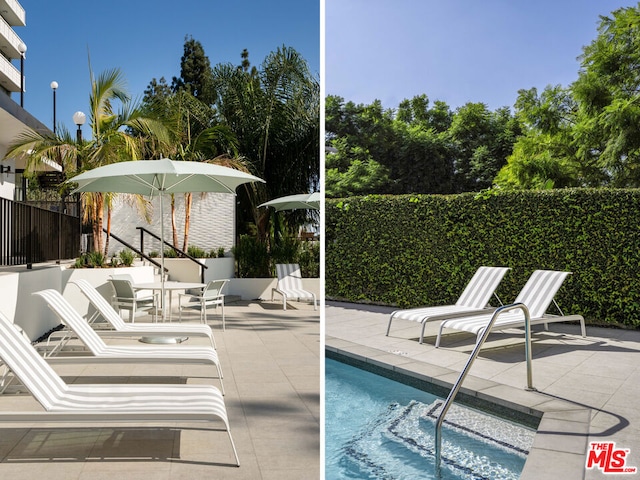 view of swimming pool featuring a patio