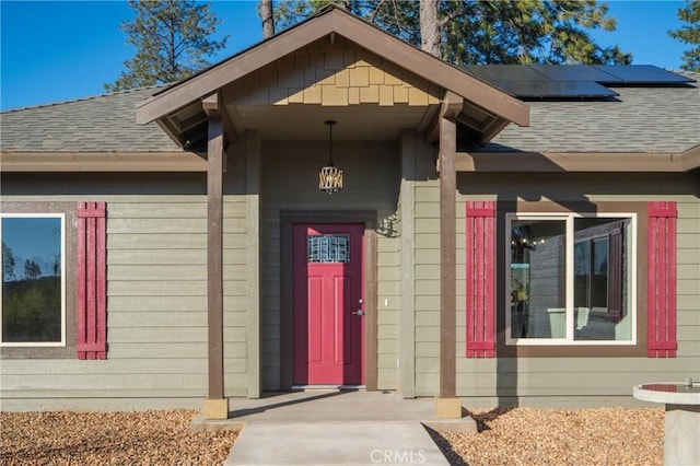 property entrance with solar panels