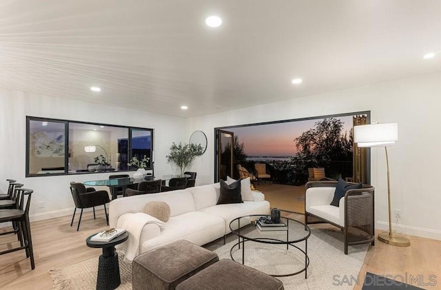 living room with light hardwood / wood-style flooring