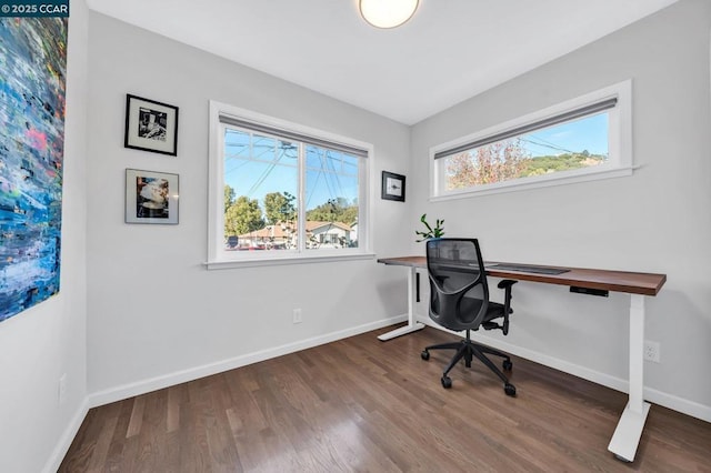 home office featuring dark hardwood / wood-style floors