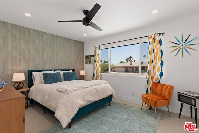 bedroom featuring ceiling fan