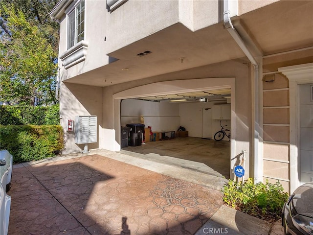 garage with a garage door opener