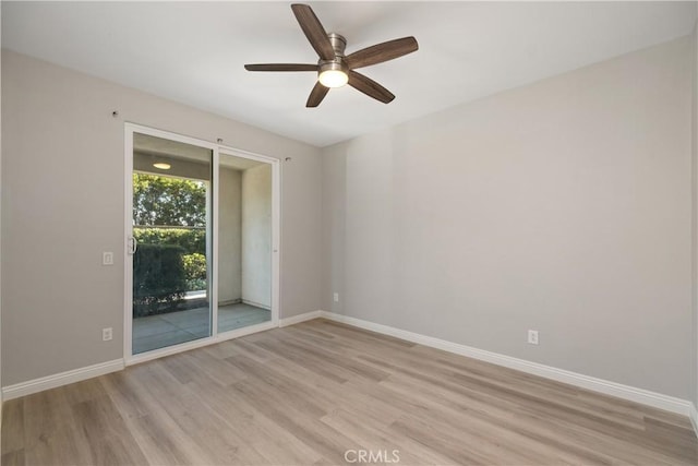 unfurnished room featuring light hardwood / wood-style floors and ceiling fan