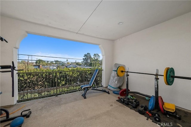 exercise area featuring carpet flooring