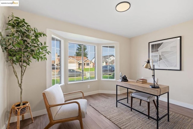 home office featuring hardwood / wood-style flooring