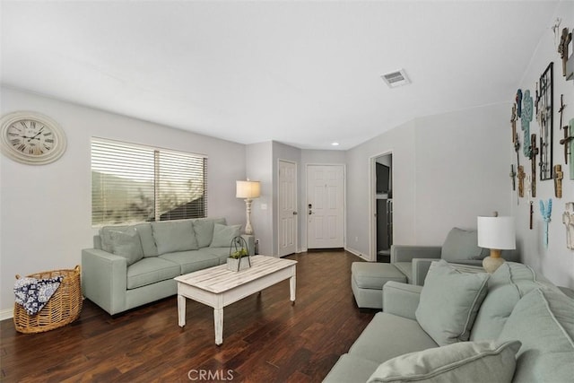 living room with dark wood-type flooring