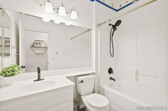 full bathroom featuring toilet, tub / shower combination, and vanity