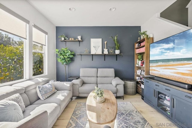 living room featuring light wood-type flooring