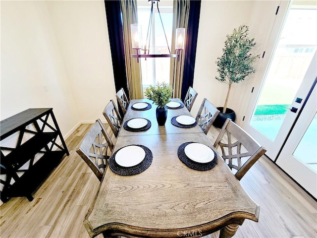 dining space featuring light hardwood / wood-style floors and plenty of natural light