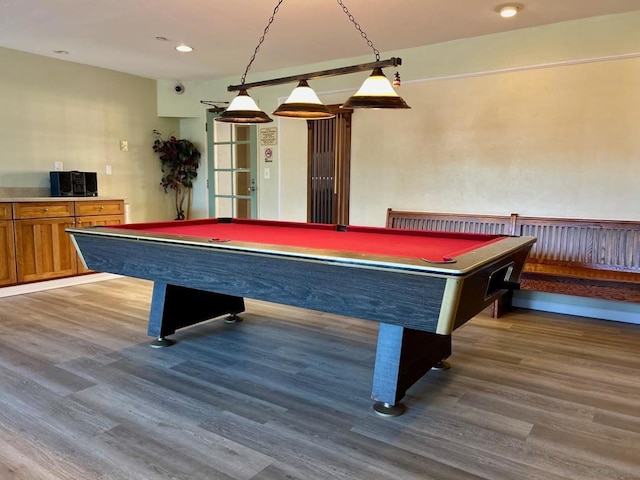 recreation room with pool table and dark wood-type flooring