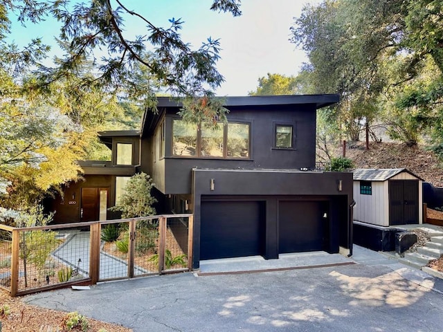 contemporary home featuring a garage