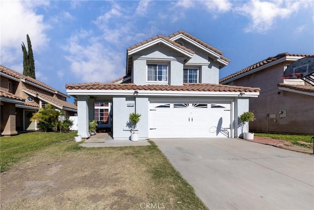 view of front of house featuring a front yard and a garage