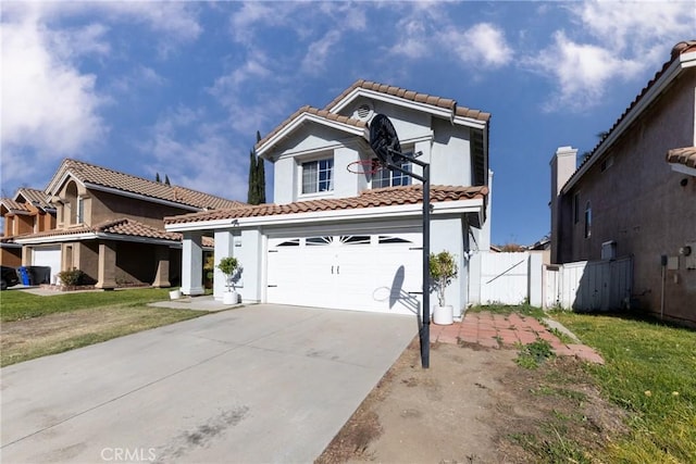 view of front of property with a front lawn and a garage