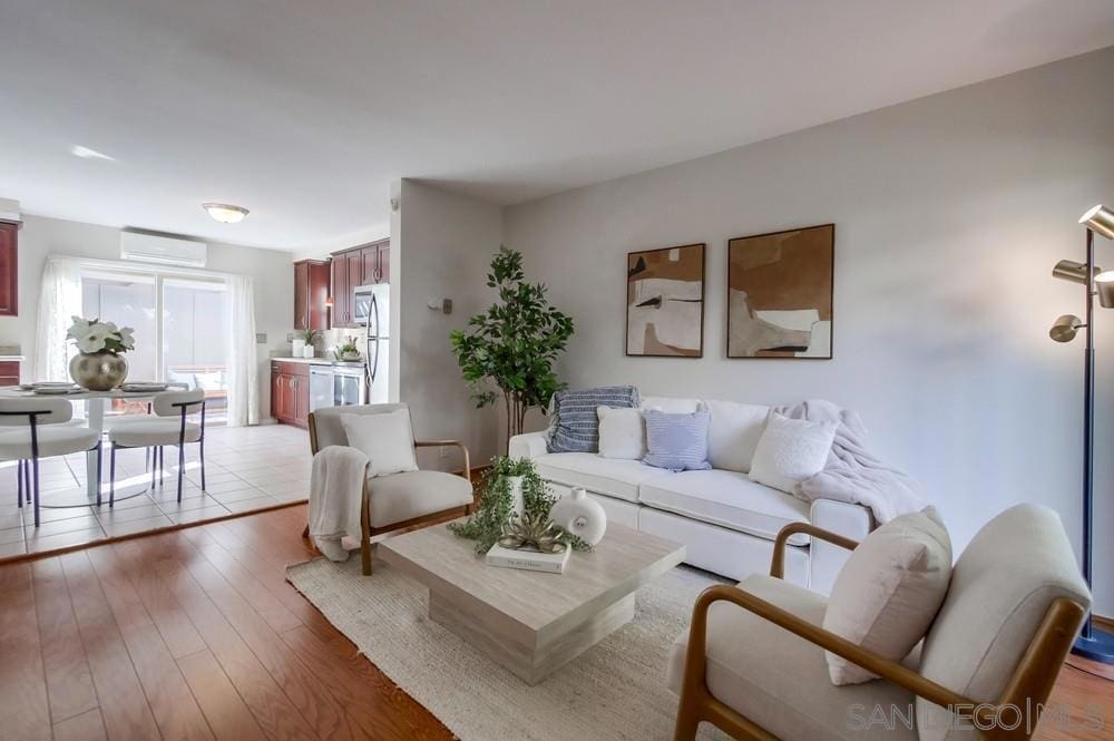 living room featuring light wood-type flooring