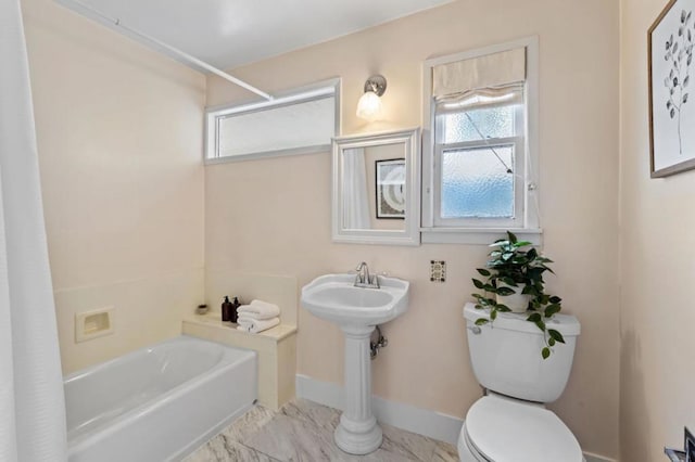 bathroom with plus walk in shower and toilet