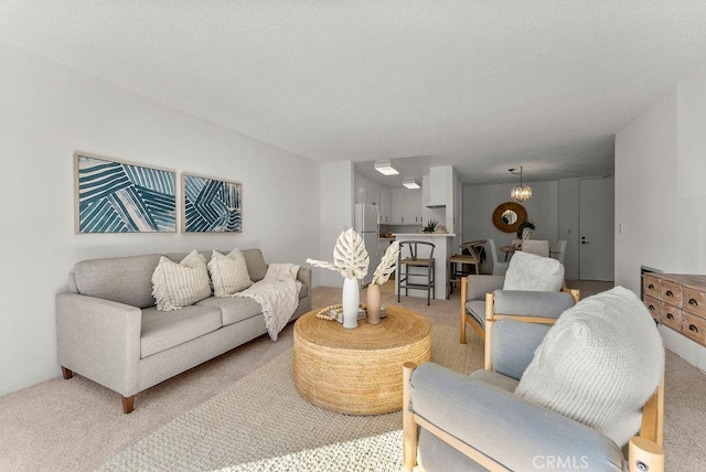 living room with light colored carpet