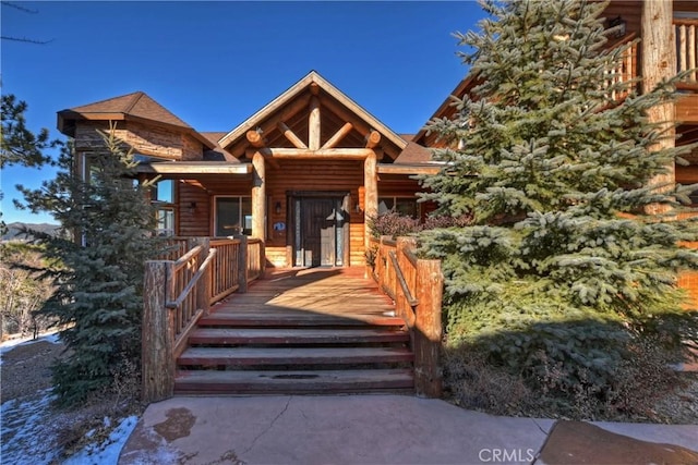 view of log home