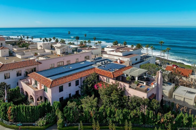 aerial view featuring a beach view and a water view