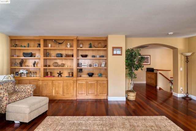 living area with dark hardwood / wood-style flooring