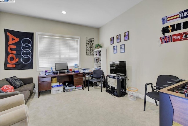 view of carpeted home office