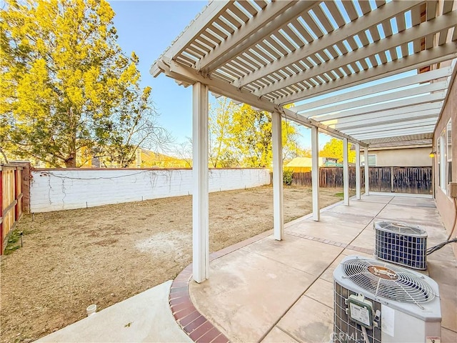 view of patio / terrace featuring central AC unit and a pergola