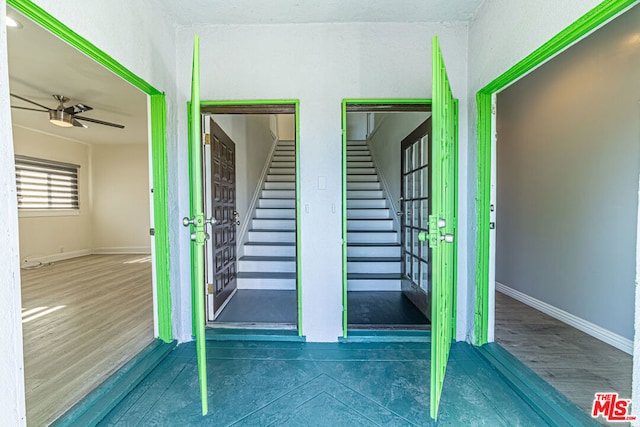 interior space with dark wood-type flooring