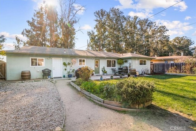 back of house featuring a patio area and a yard