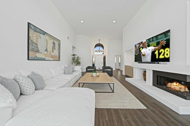 living room featuring dark hardwood / wood-style floors