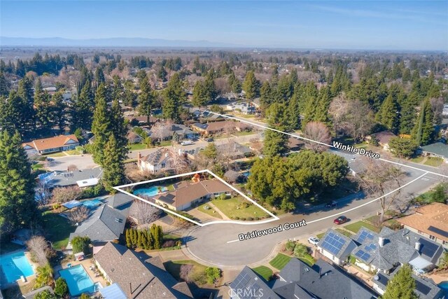 drone / aerial view with a residential view