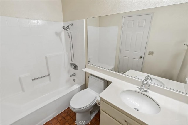 full bathroom with  shower combination, tile patterned flooring, vanity, and toilet