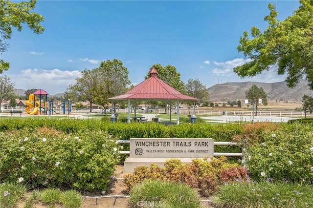 33312 Hitching Post Dr, Winchester, CA 92596 - surrounding community with a gazebo, fence, and a mountain view