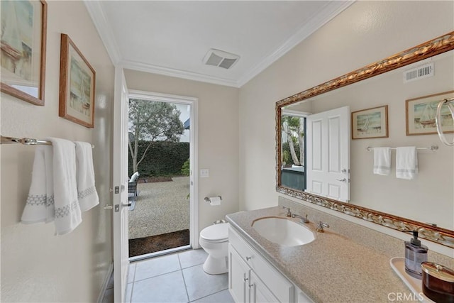 bathroom featuring vanity, crown molding, and a wealth of natural light