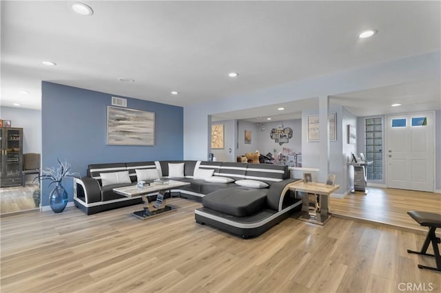 living room featuring light hardwood / wood-style flooring