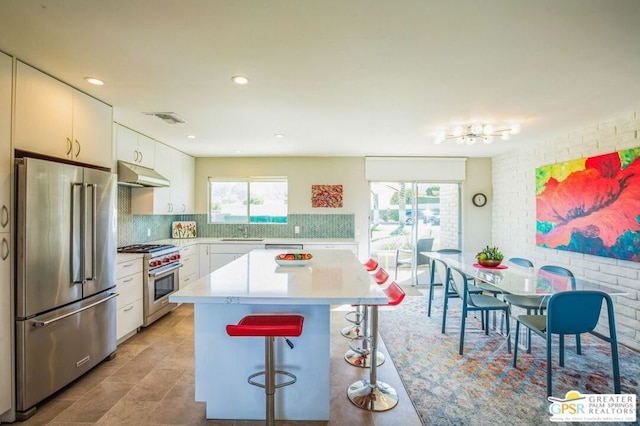 kitchen with sink, white cabinetry, a wealth of natural light, and premium appliances