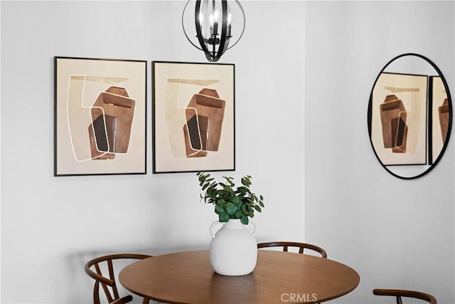 dining room with a chandelier