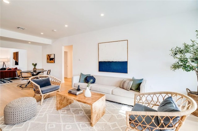 living room with light wood-type flooring