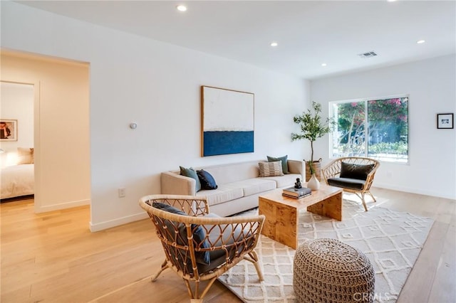 living room with light wood-type flooring