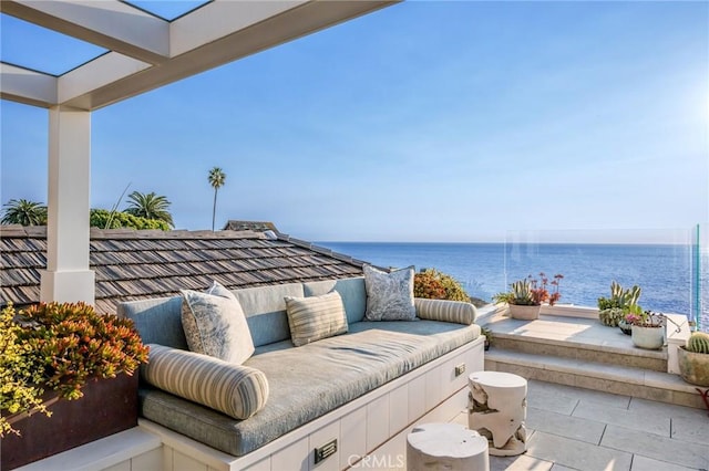 view of patio / terrace featuring a water view