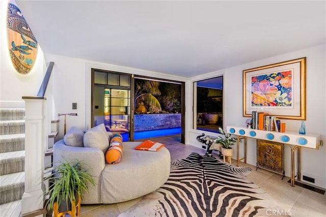 view of tiled living room