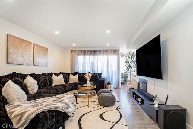 living room with light hardwood / wood-style floors