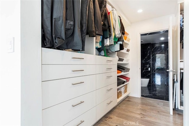 walk in closet featuring light hardwood / wood-style floors