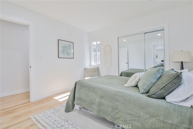 bedroom with a closet and wood-type flooring