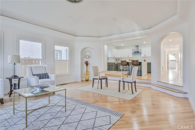 living room with light hardwood / wood-style floors