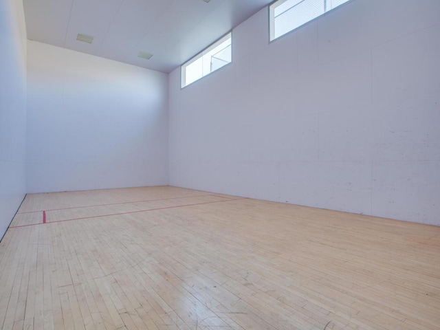 basement featuring light wood-type flooring