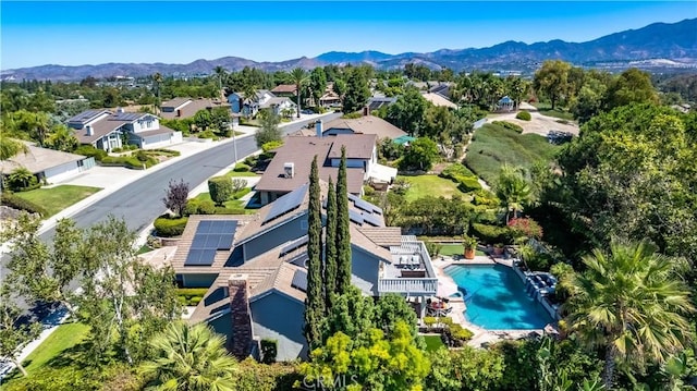 drone / aerial view featuring a mountain view